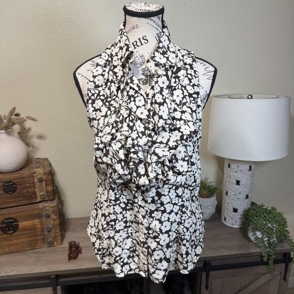 Lauren Ralph Lauren Floral Silk Ruffle Blouse Size L Pet Classic Preppy Y2k - Picture 1 of 7